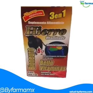 TABLETAS DE HIERRO 3 EN 1 VITAMINADO BELLO VITAMINAS C/100